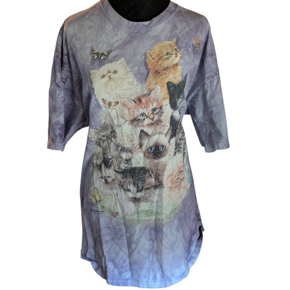 THE MOUNTAIN Vintage Style Kitten Butterfly Graphic Tie Dye Tee Purple 2XL